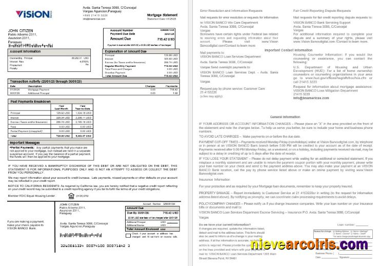 Paraguay Vision Banco mortgage statement